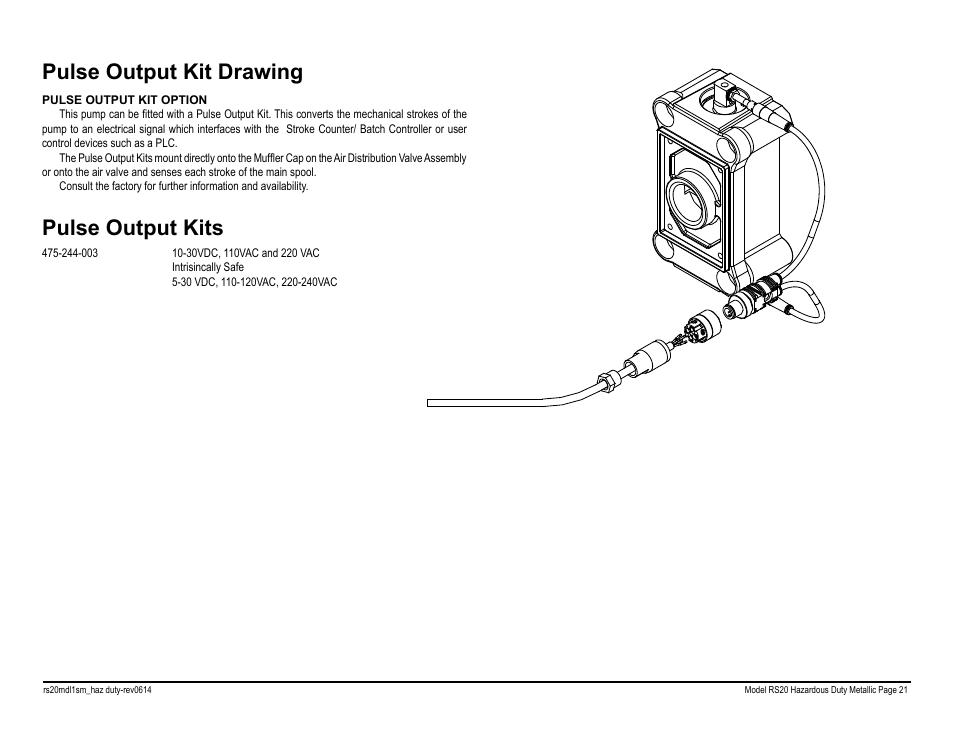 Pulse output kit drawing pulse output kits | SANDPIPER RS20 Hazardous Duty User Manual | Page 23 / 38