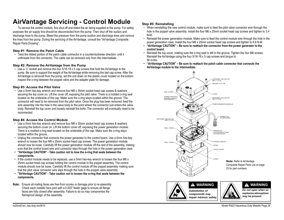 Airvantage servicing - control module, Warning | SANDPIPER RS20 Hazardous Duty User Manual | Page 28 / 38