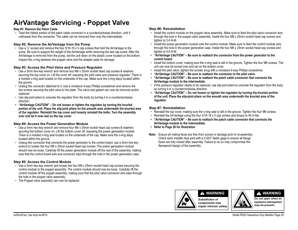 Airvantage servicing - poppet valve | SANDPIPER RS20 Hazardous Duty User Manual | Page 31 / 38