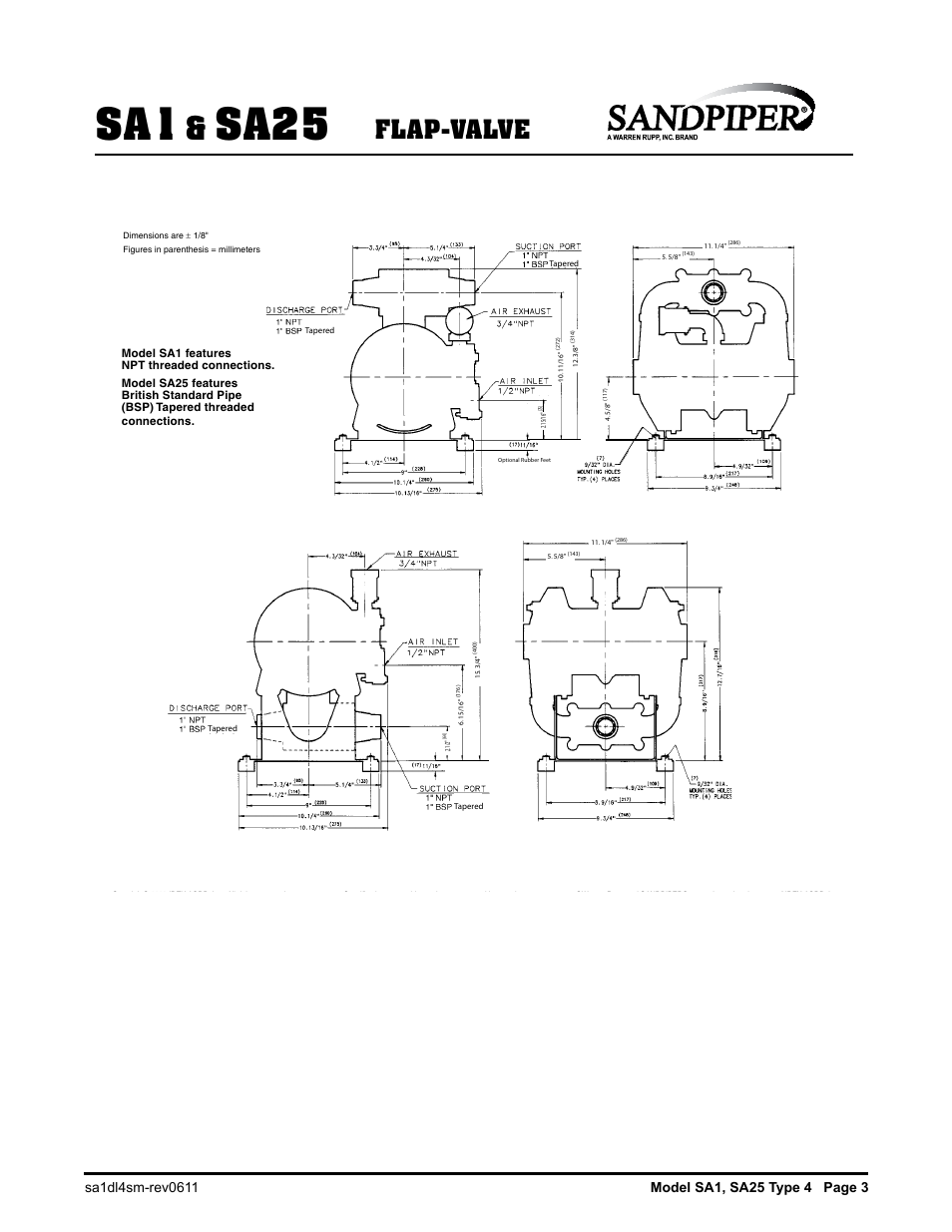 Sa25, Flap-valve, Materials | SANDPIPER SA25 User Manual | Page 4 / 18