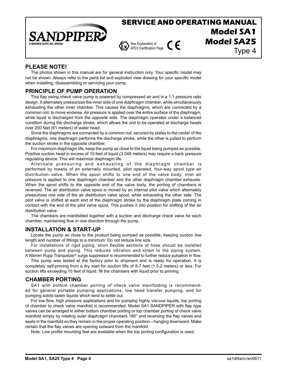 Model sa1 model sa25, Type 4, Service and operating manual | SANDPIPER SA25 User Manual | Page 5 / 18