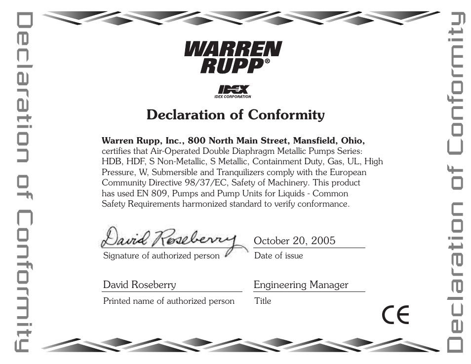 Declaration of conformity | SANDPIPER S20 Non-Metallic User Manual | Page 36 / 36