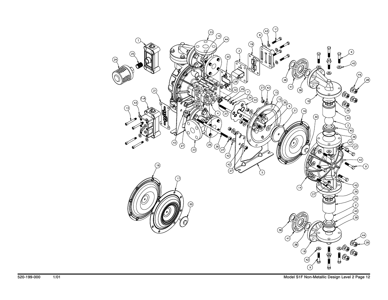 Composite repair parts drawing, Overlay option drawing muffler option drawing | SANDPIPER S1F Non-Metallic User Manual | Page 14 / 33