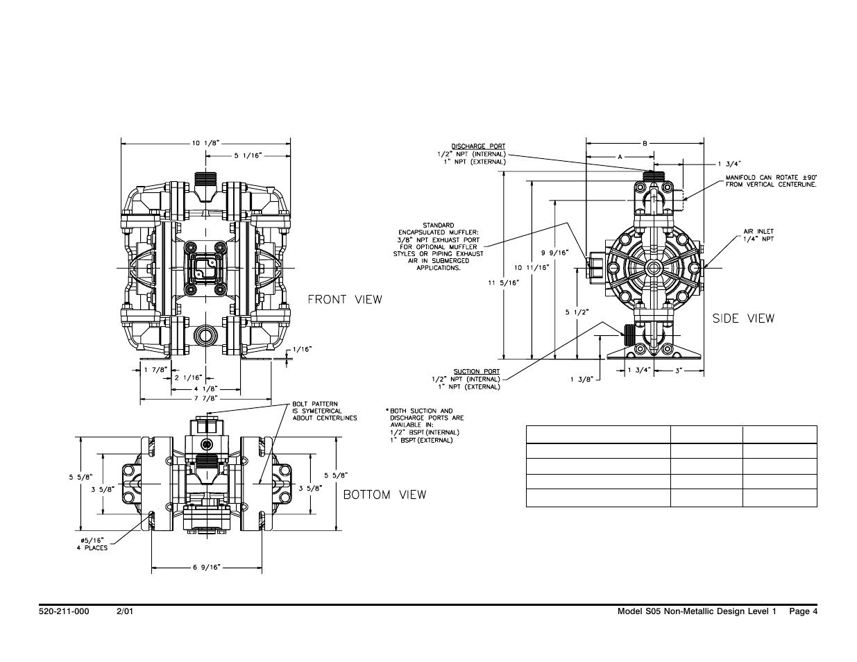 Dimensions: s05 non-metallic | SANDPIPER S05 Non-Metallic User Manual | Page 6 / 31