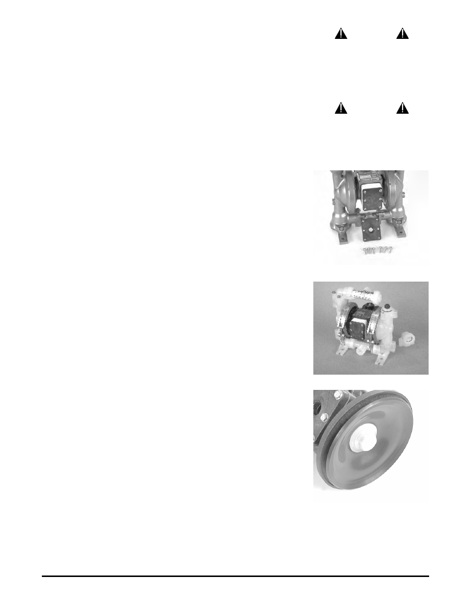 Caution, Warning, Air exhaust | Between uses, Check valve servicing, Diaphragm servicing | SANDPIPER PB3/4-A User Manual | Page 2 / 7