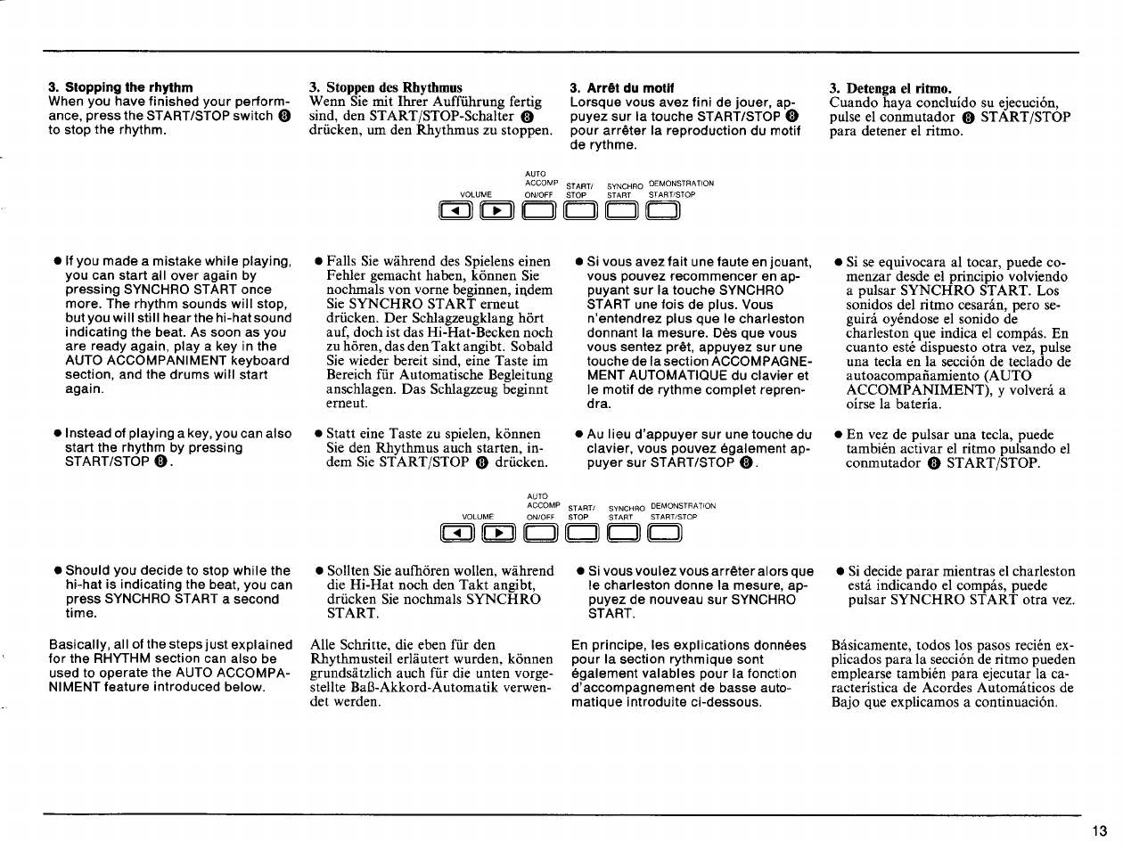 Stopping the rhythm, Stoppen des rhythmus, Arrêt du motif | Detenga el ritmo, El moa o a | Yamaha PSS-140 User Manual | Page 14 / 31