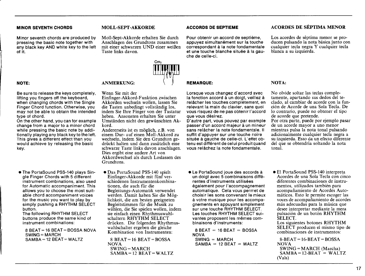 Note, Anmerkung, Nota | Yamaha PSS-140 User Manual | Page 18 / 31