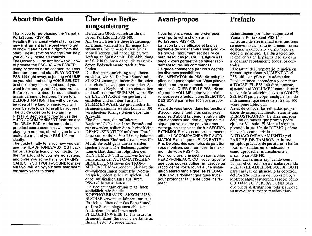 About this guide, Avant-propos, Über diese bedie­ nungsanleitung | Prefacio | Yamaha PSS-140 User Manual | Page 2 / 31