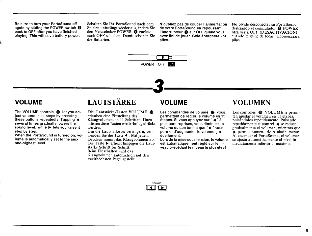Volume, Lautstarke, Volumen | Yamaha PSS-140 User Manual | Page 6 / 31