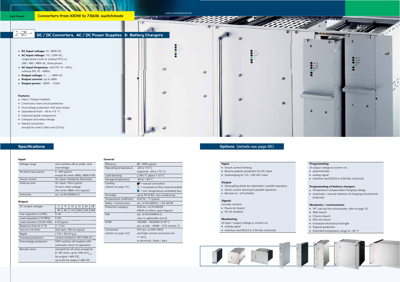 Upplies & battery chargers, Speciﬁcations options (details see page 115) | Schaefer Series CH/CP/BP 200 User Manual | Page 2 / 13