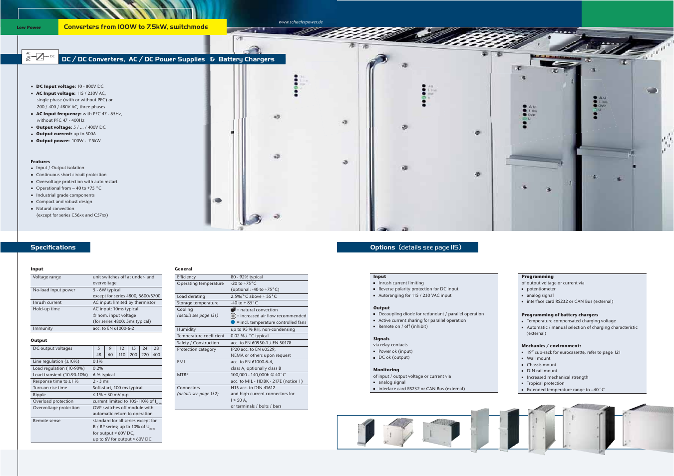 Upplies & battery chargers, Speciﬁcations options (details see page 115) | Schaefer Series C/B 500 User Manual | Page 2 / 13