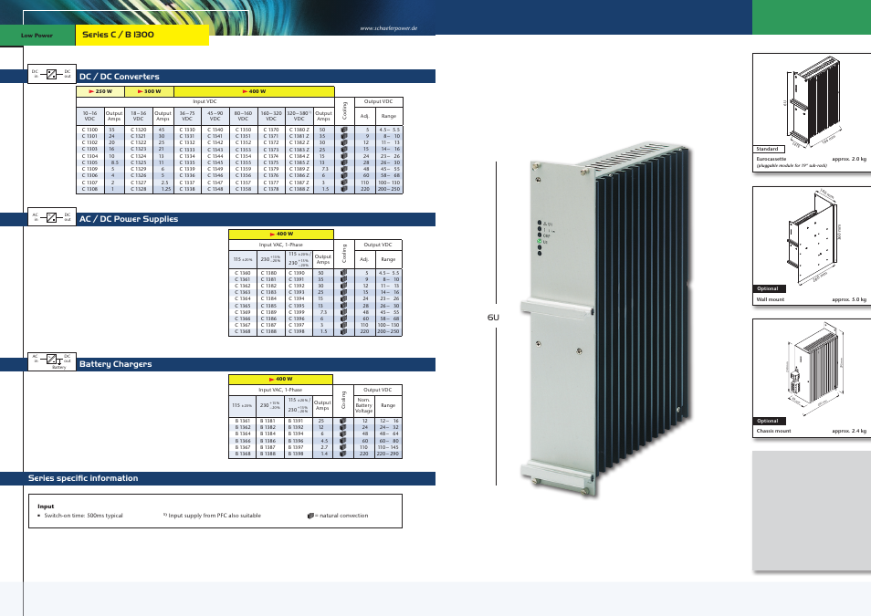 Dc / dc converters, Battery chargers, Series specific information ac / dc power supplies | Series c / b 1300 | Schaefer Series C/B 1300 User Manual | Page 3 / 13