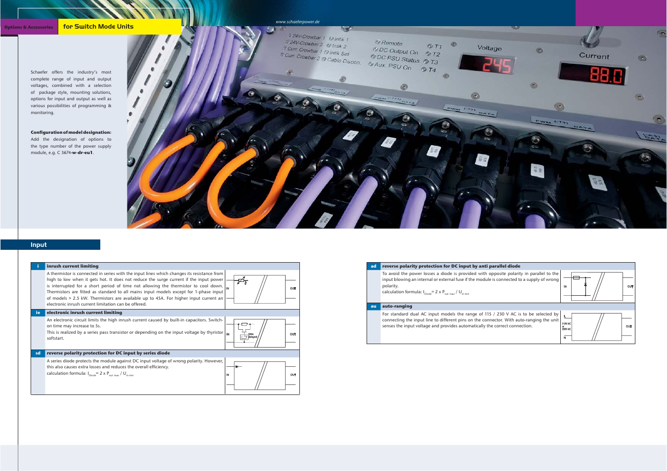 Options, For switch mode units, Input | Schaefer Series C/B 1300 User Manual | Page 4 / 13