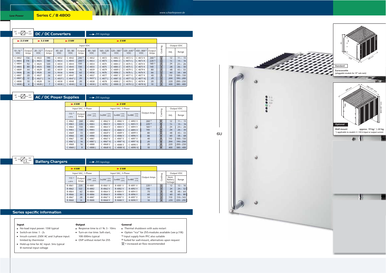 Dc / dc converters, Battery chargers, Series speciﬁc information ac / dc power supplies | Schaefer Series C/B 4800 User Manual | Page 3 / 13