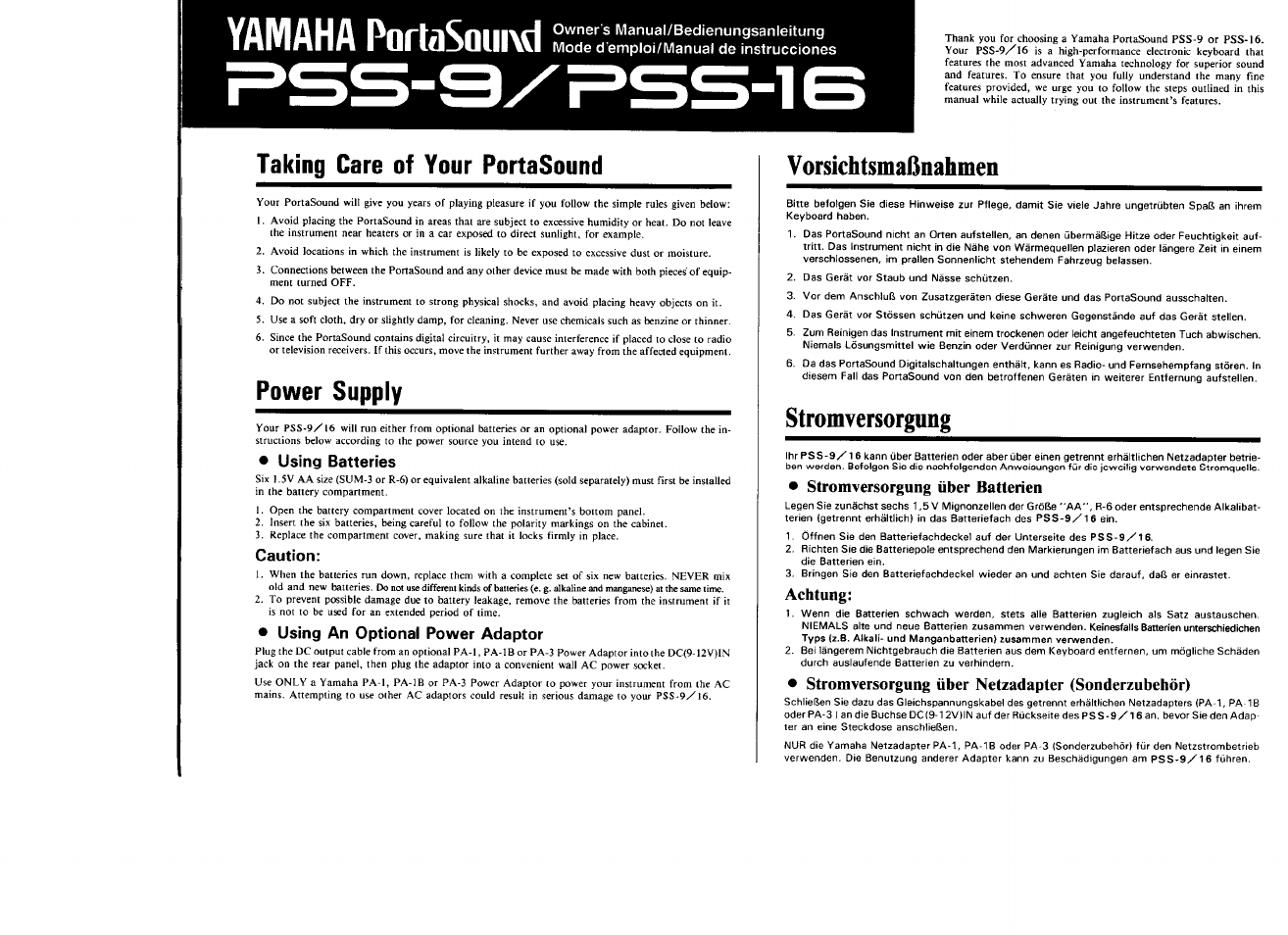 Yamaha PSS-16 User Manual | 11 pages