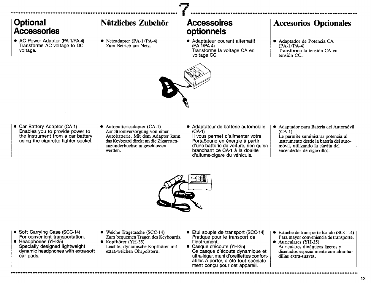 Optional accessories, Accessoires optionnels, Nützliches zubehör | Accesorios opcionales | Yamaha PSS-160 User Manual | Page 15 / 20