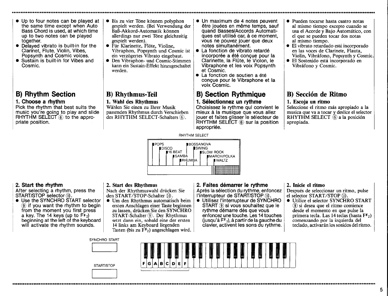Choose a rhythm, Sélectionnez un rythme, Start the rhythm | Faites démarrer le rythme | Yamaha PSS-160 User Manual | Page 7 / 20