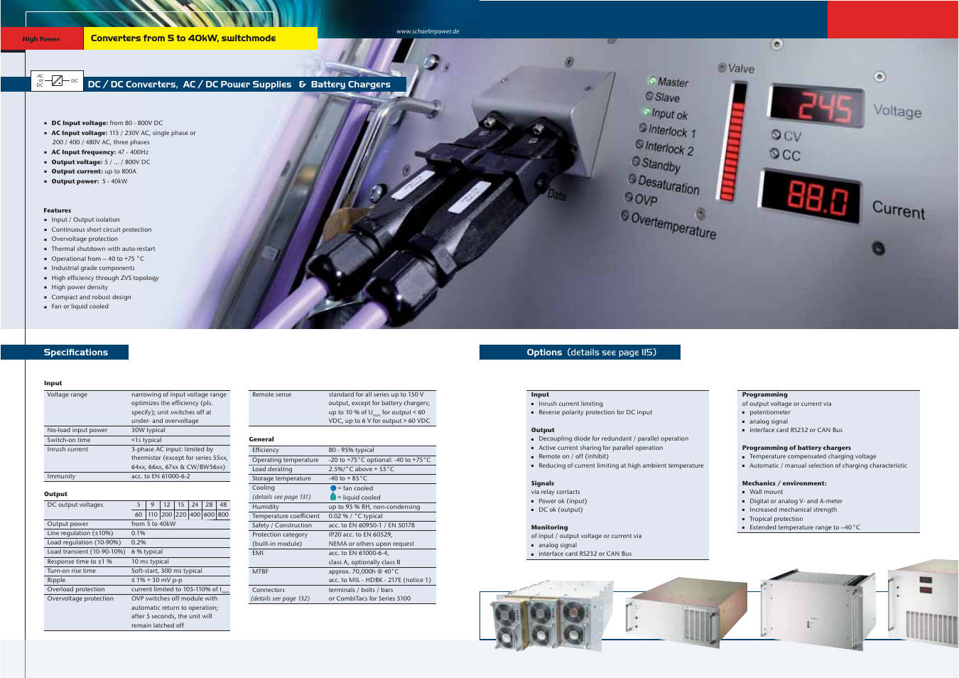 Converters from 5 to 40kw, switchmode, Speciﬁcations, Options (details see page 115) | Schaefer Series CW/BW 6700 User Manual | Page 2 / 13