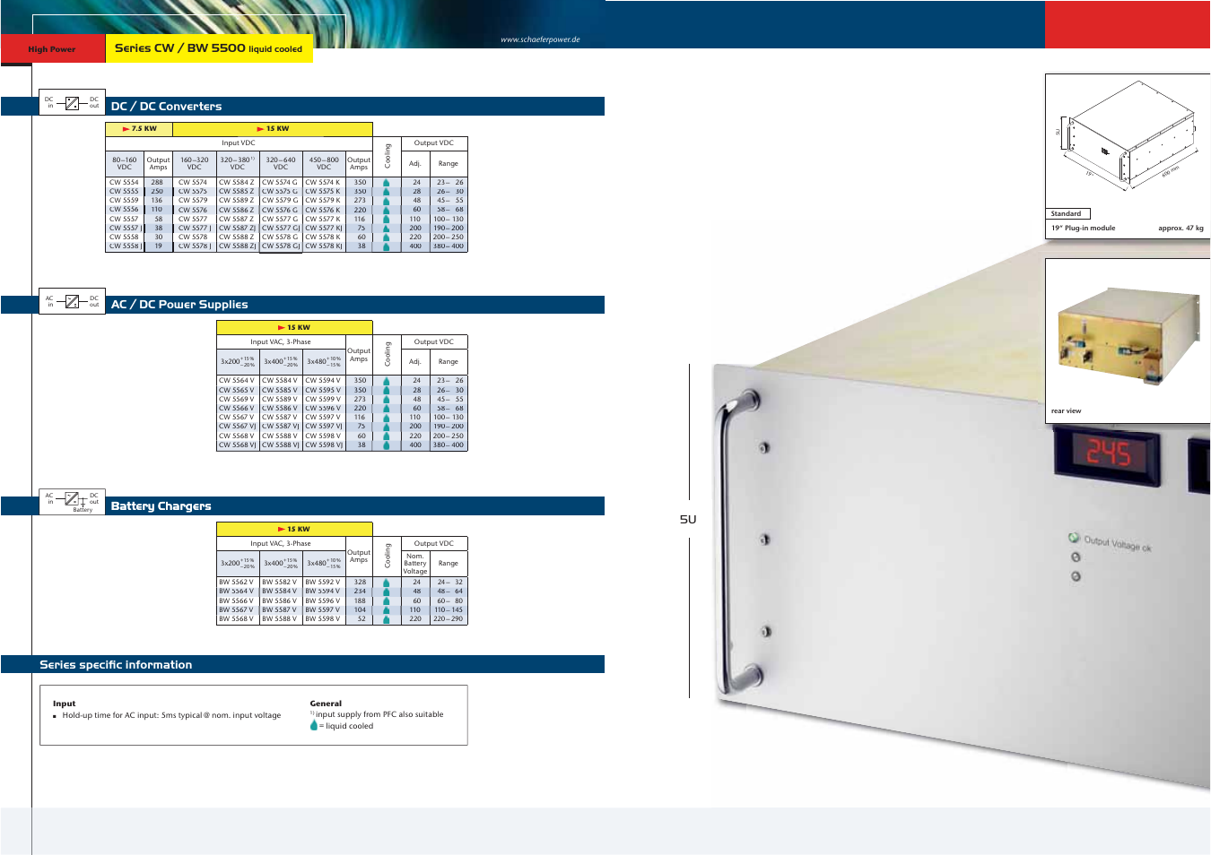 Dc / dc converters, Battery chargers, Series speciﬁc information | Ac / dc power supplies, Series cw / bw 5500 | Schaefer Series CW/BW 5500 User Manual | Page 3 / 13