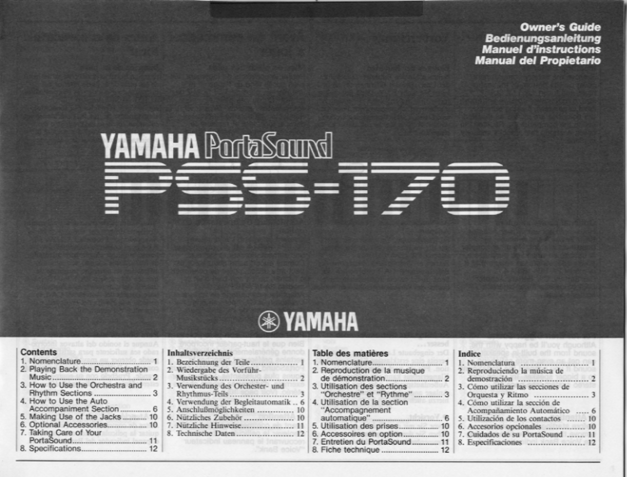 Yamaha PSS-170 User Manual | 16 pages