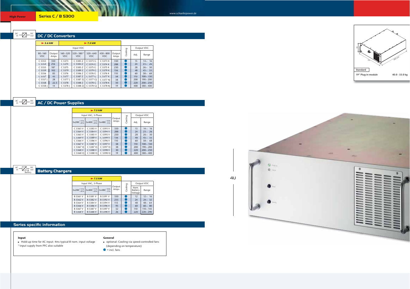 Dc / dc converters, Battery chargers, Series speciﬁc information | Ac / dc power supplies, Series c / b 5300 | Schaefer Series C/B 5300 User Manual | Page 3 / 13