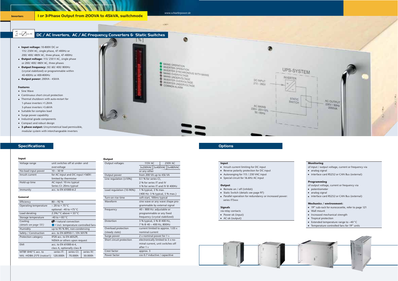 Speciﬁcations, Options | Schaefer Series U User Manual | Page 2 / 14