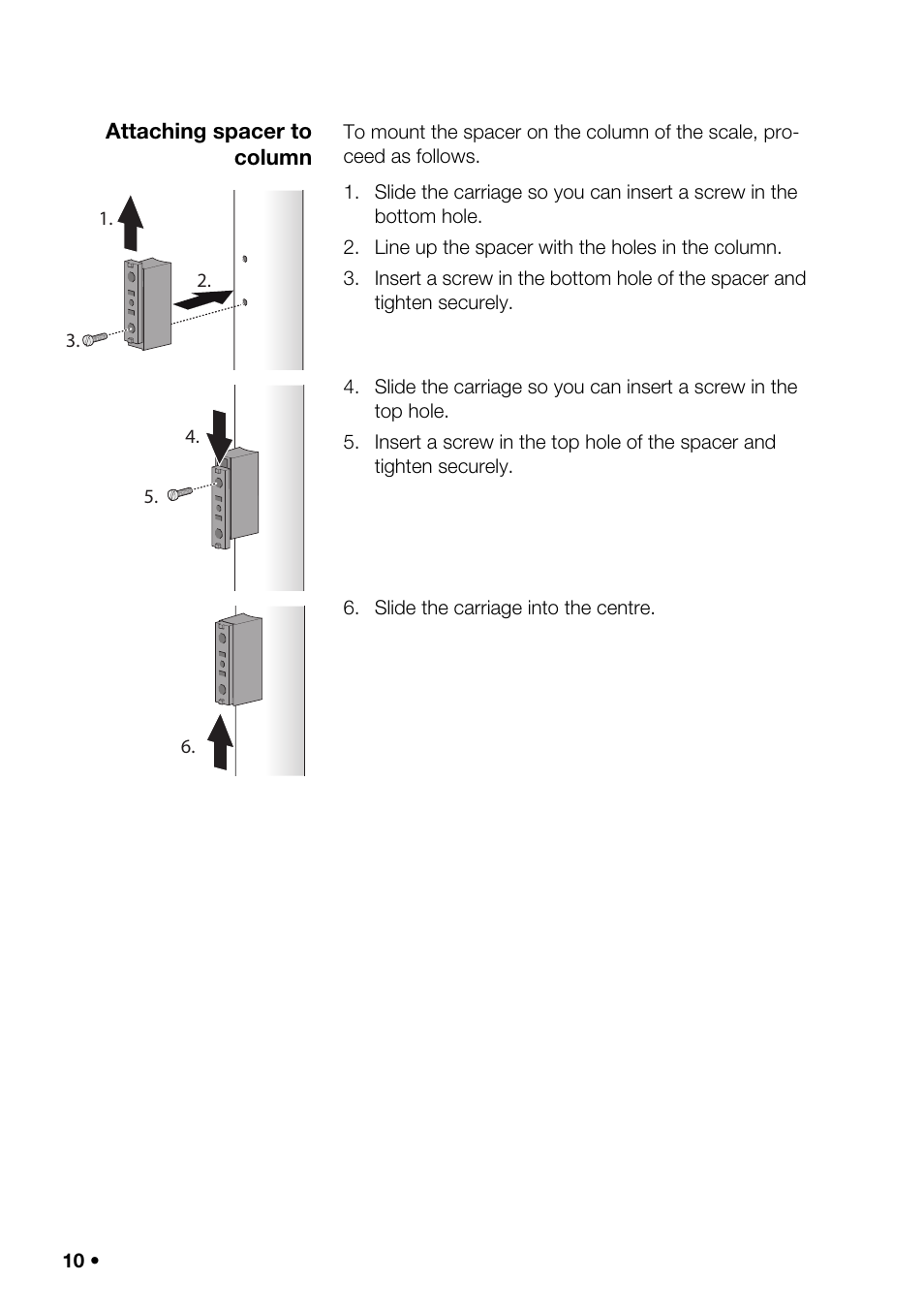 Attaching spacer to column | Seca 220 User Manual | Page 10 / 24