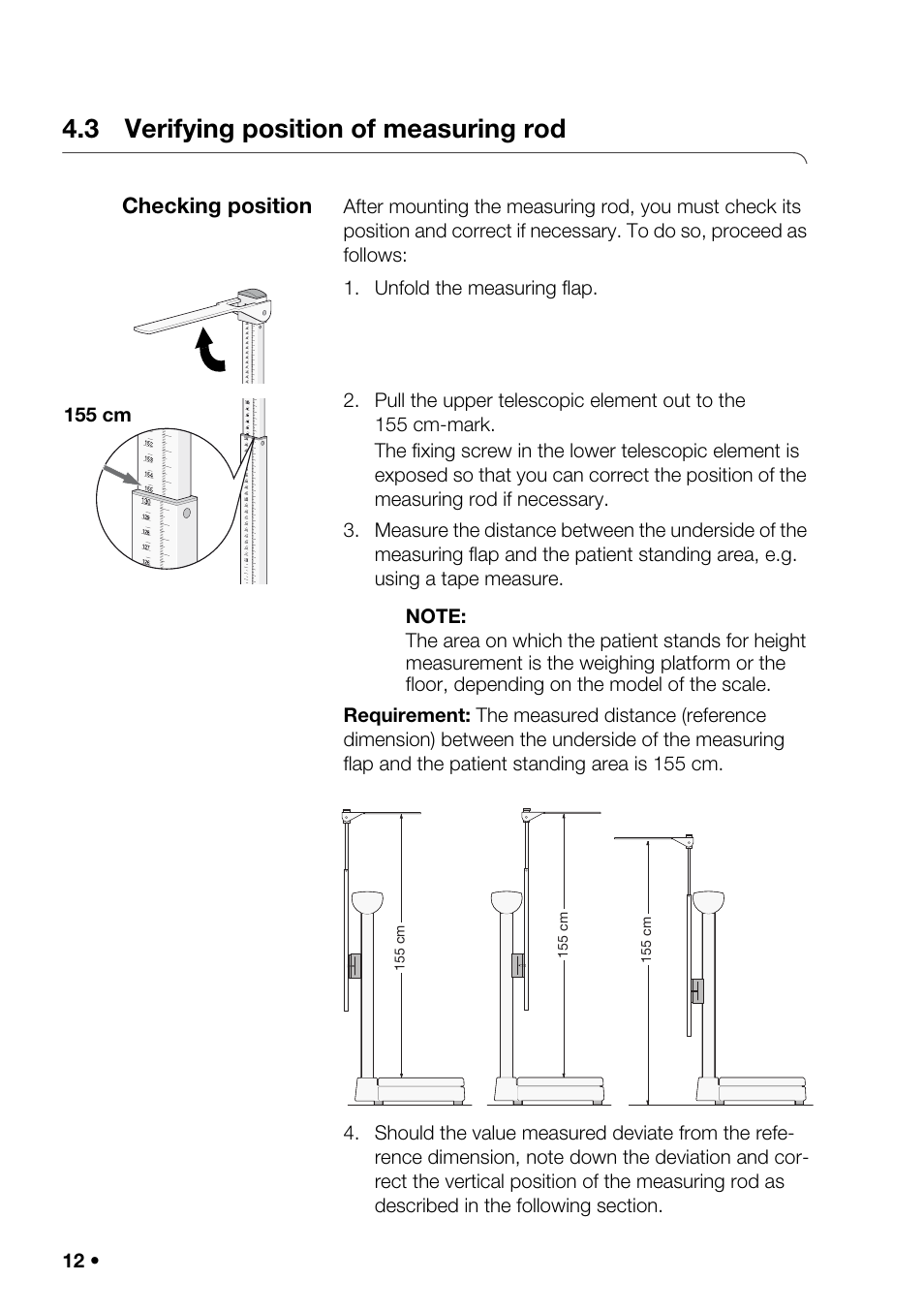 3 verifying position of measuring rod, Checking position, 3 verifying position of | Measuring rod checking position, Check the position of the measuring rod (see “ve | Seca 220 User Manual | Page 12 / 24