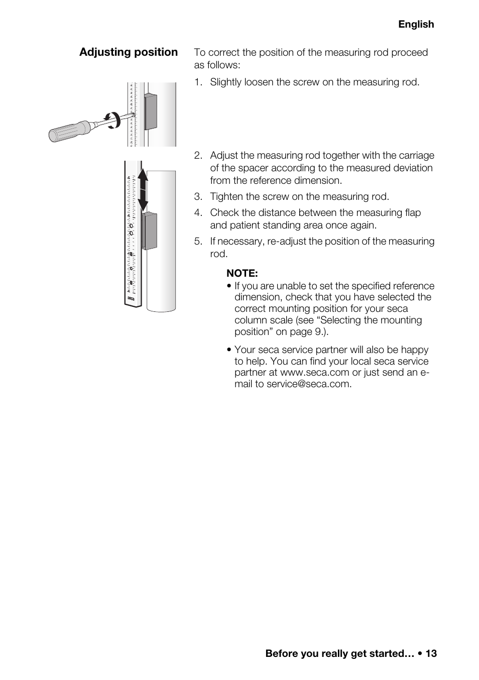 Adjusting position | Seca 220 User Manual | Page 13 / 24