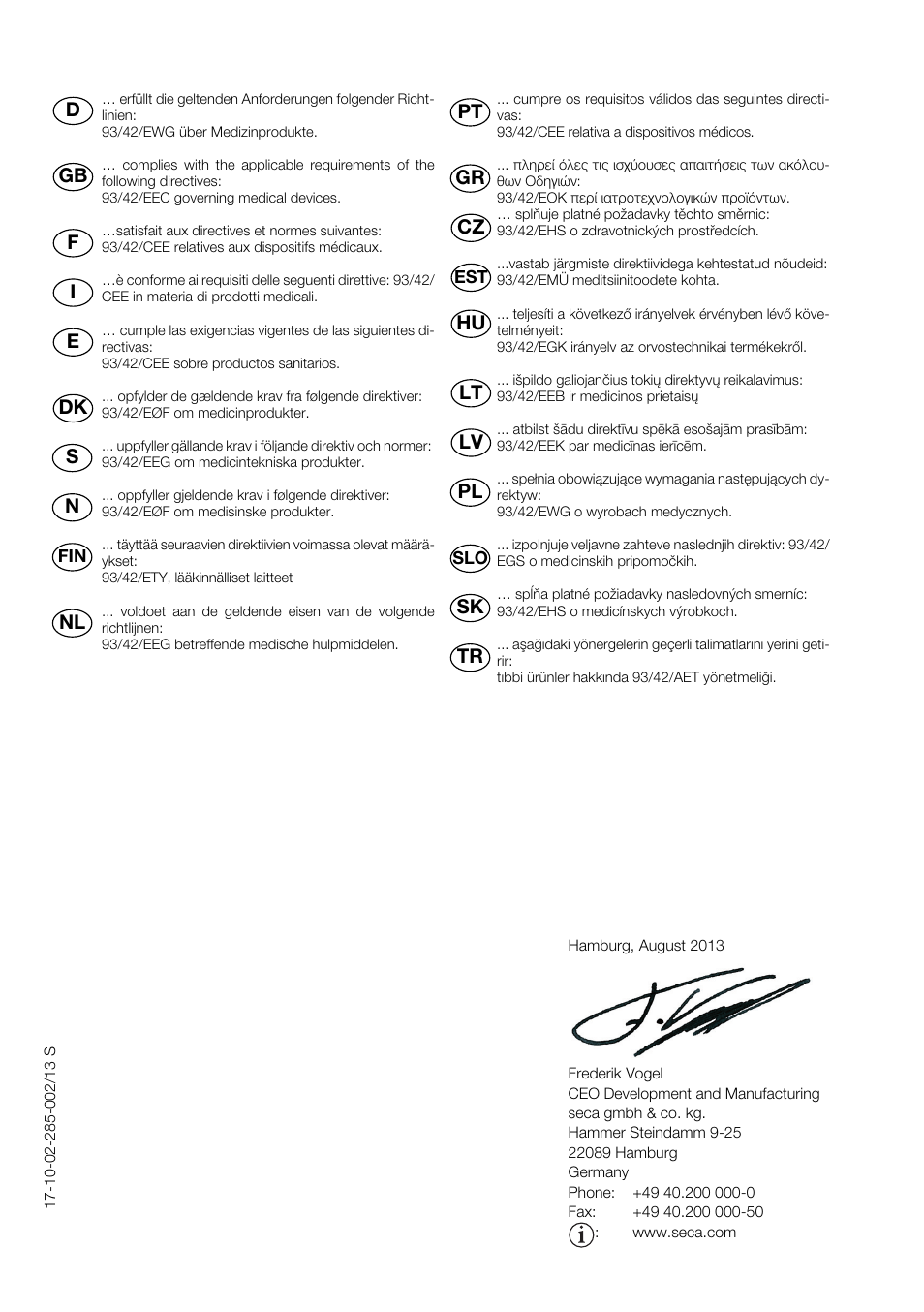 Seca 220 User Manual | Page 22 / 24