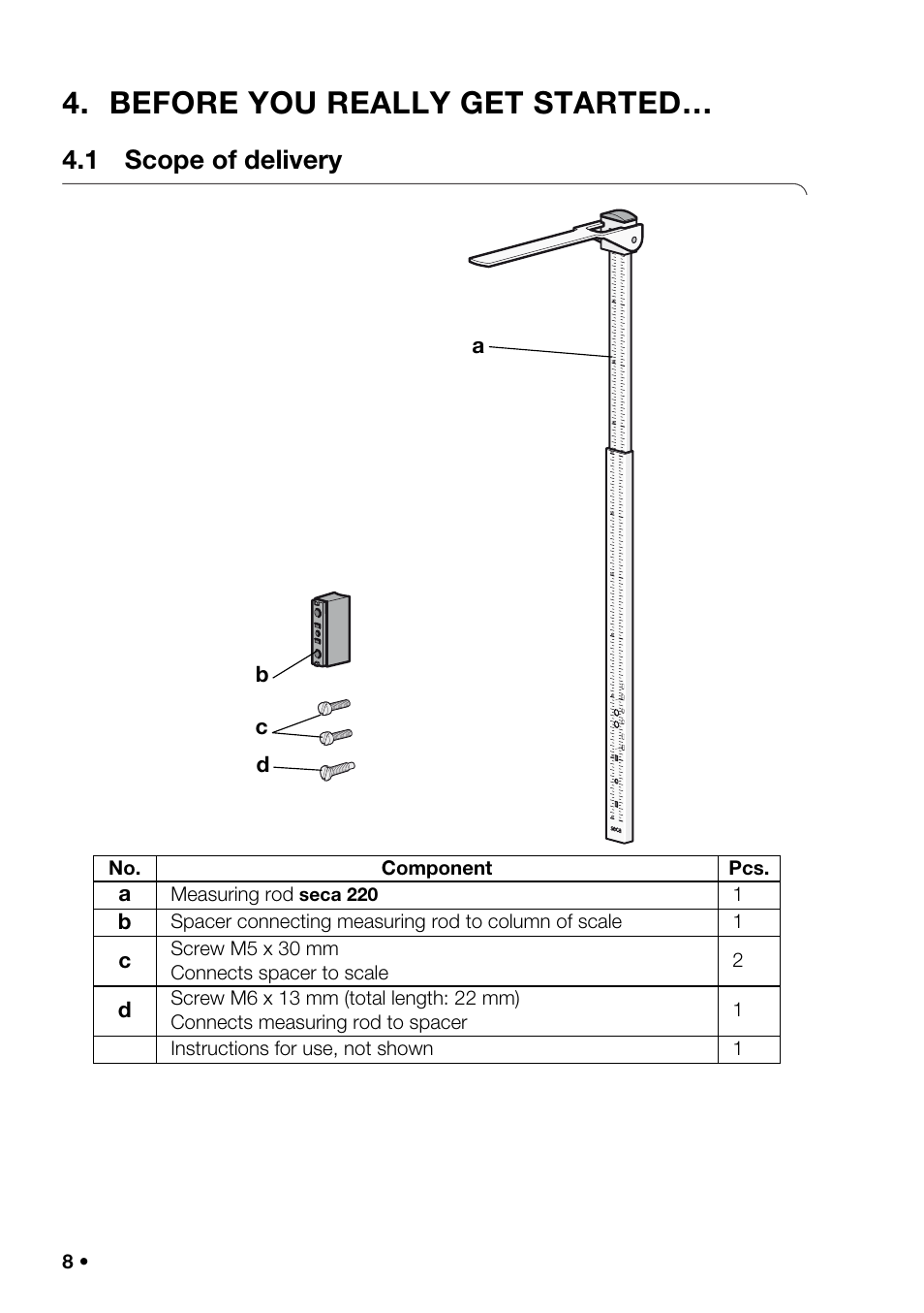 Before you really get started, 1 scope of delivery | Seca 220 User Manual | Page 8 / 24