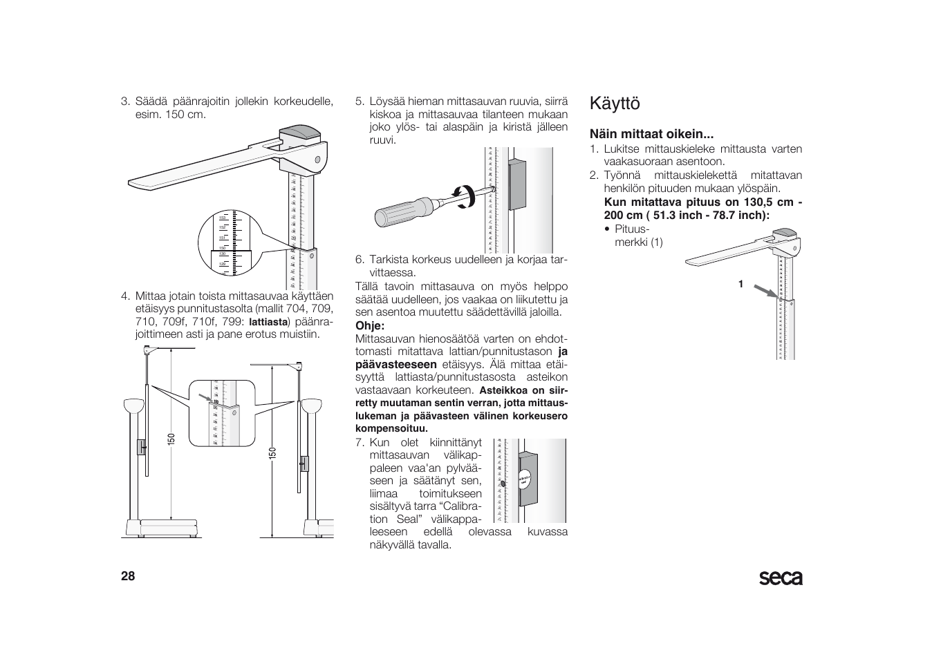 Käyttö, Näin mittaat oikein | Seca 220 User Manual | Page 28 / 48