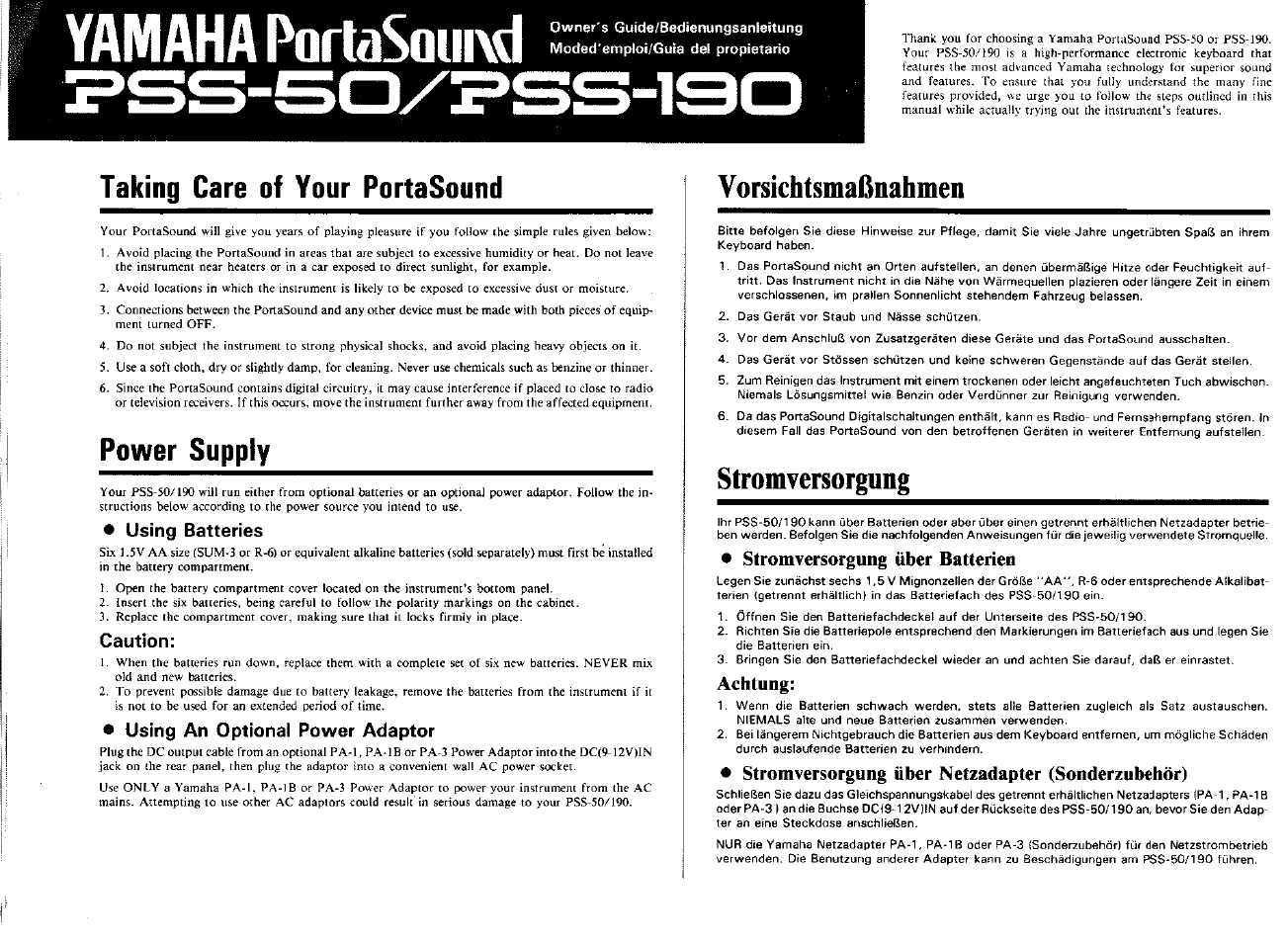 Yamaha PSS-190 User Manual | 16 pages