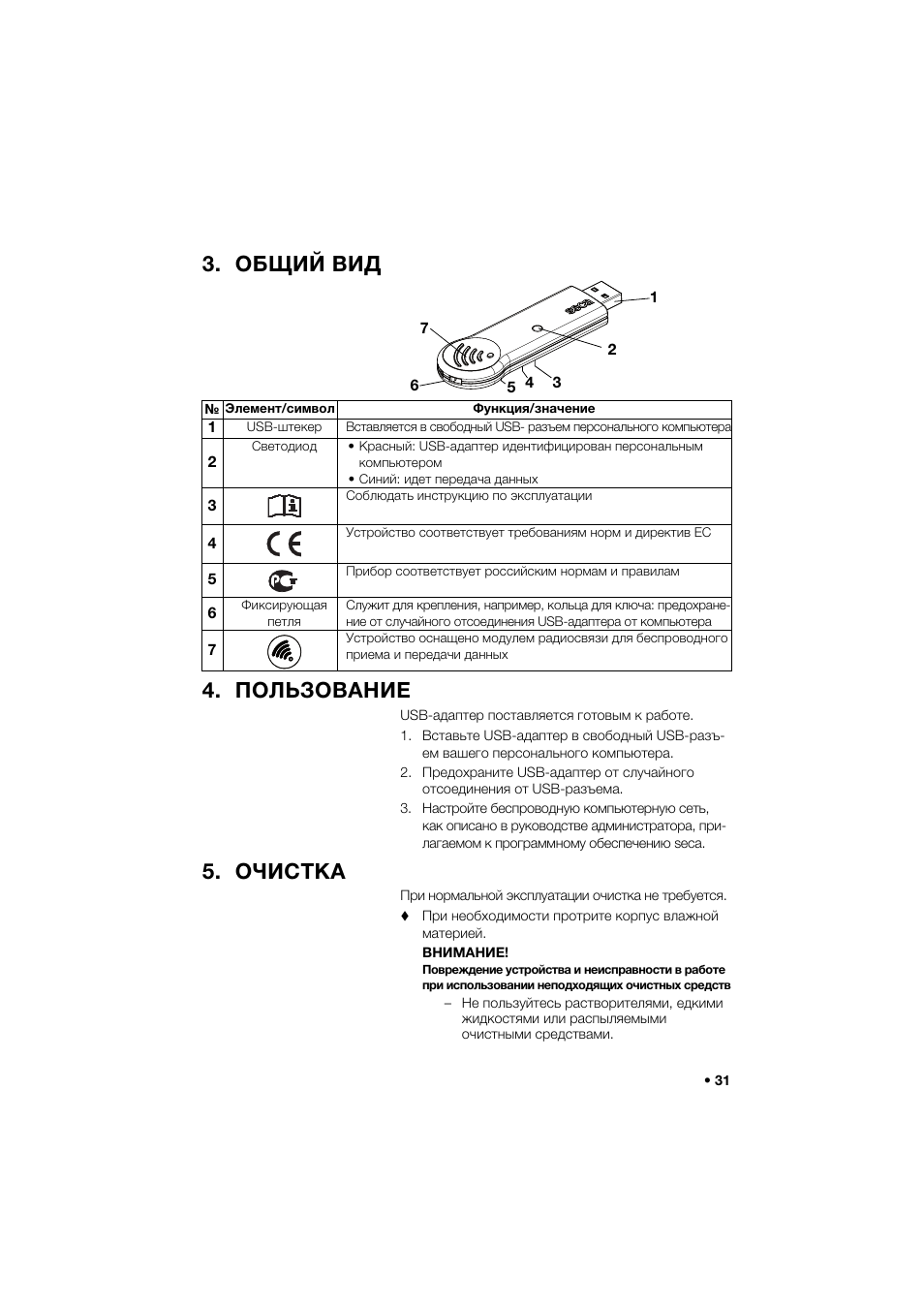 Общий вид, Пользование, Очистка | Общий вид 4. пользование | Seca 456 User Manual | Page 31 / 40