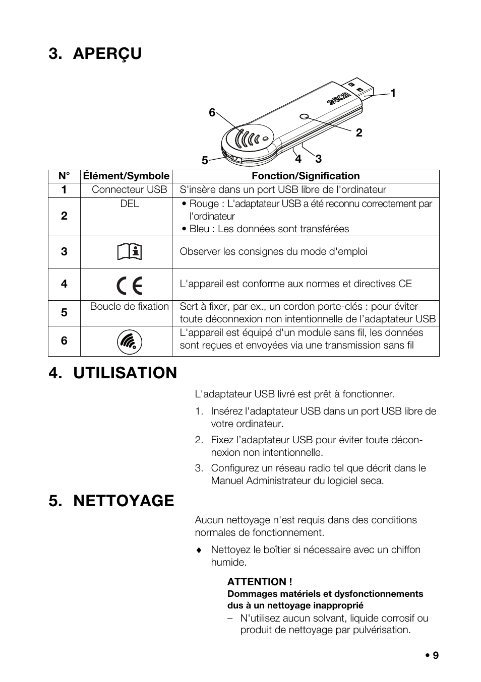 Aperçu, Utilisation, Nettoyage | Aperçu 4. utilisation | Seca 456 User Manual | Page 9 / 40