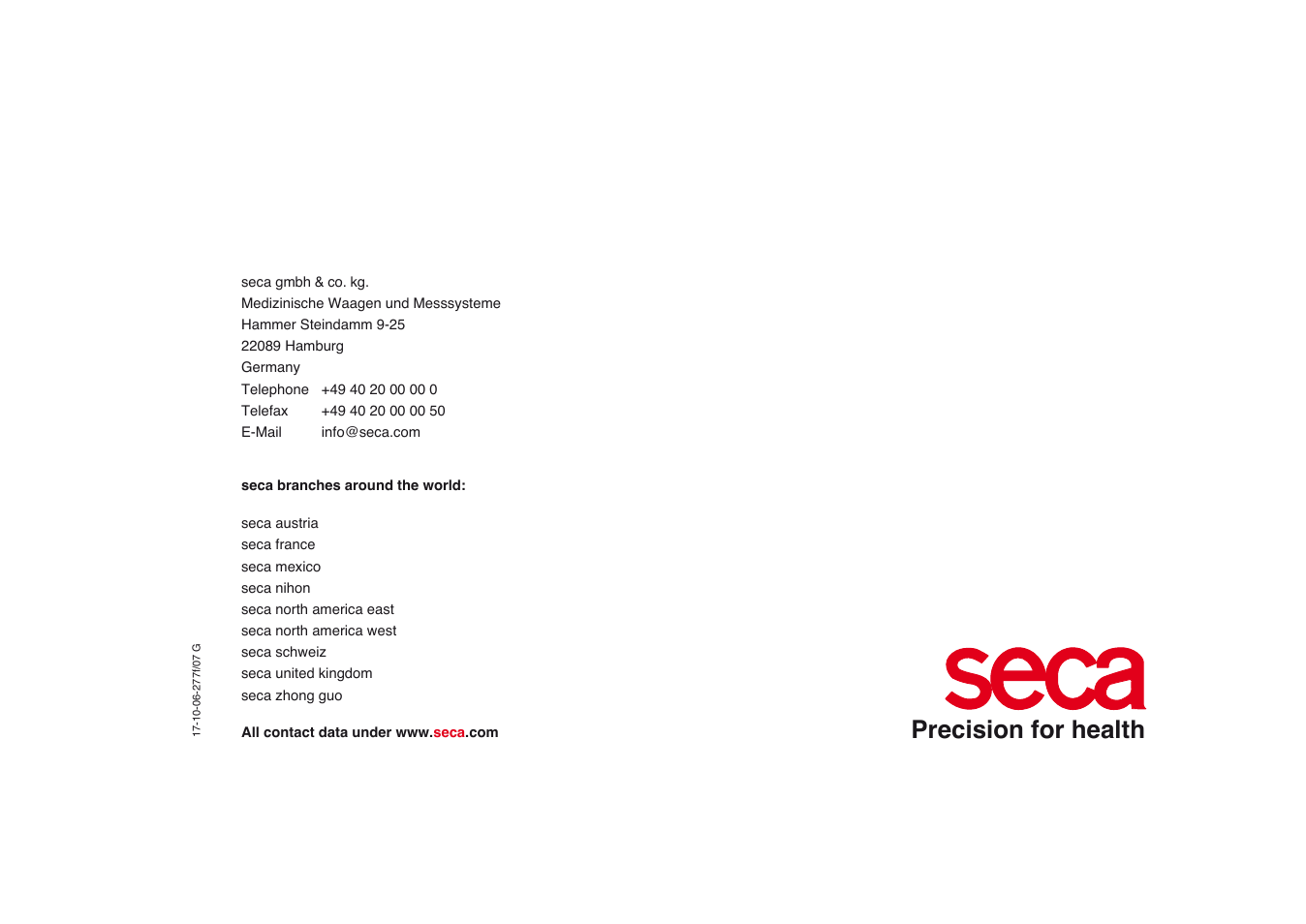 Precision for health | Seca 334 User Manual | Page 24 / 24