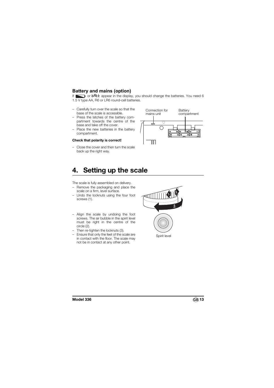 Battery and mains (option), Setting up the scale | Seca 336 User Manual | Page 13 / 115