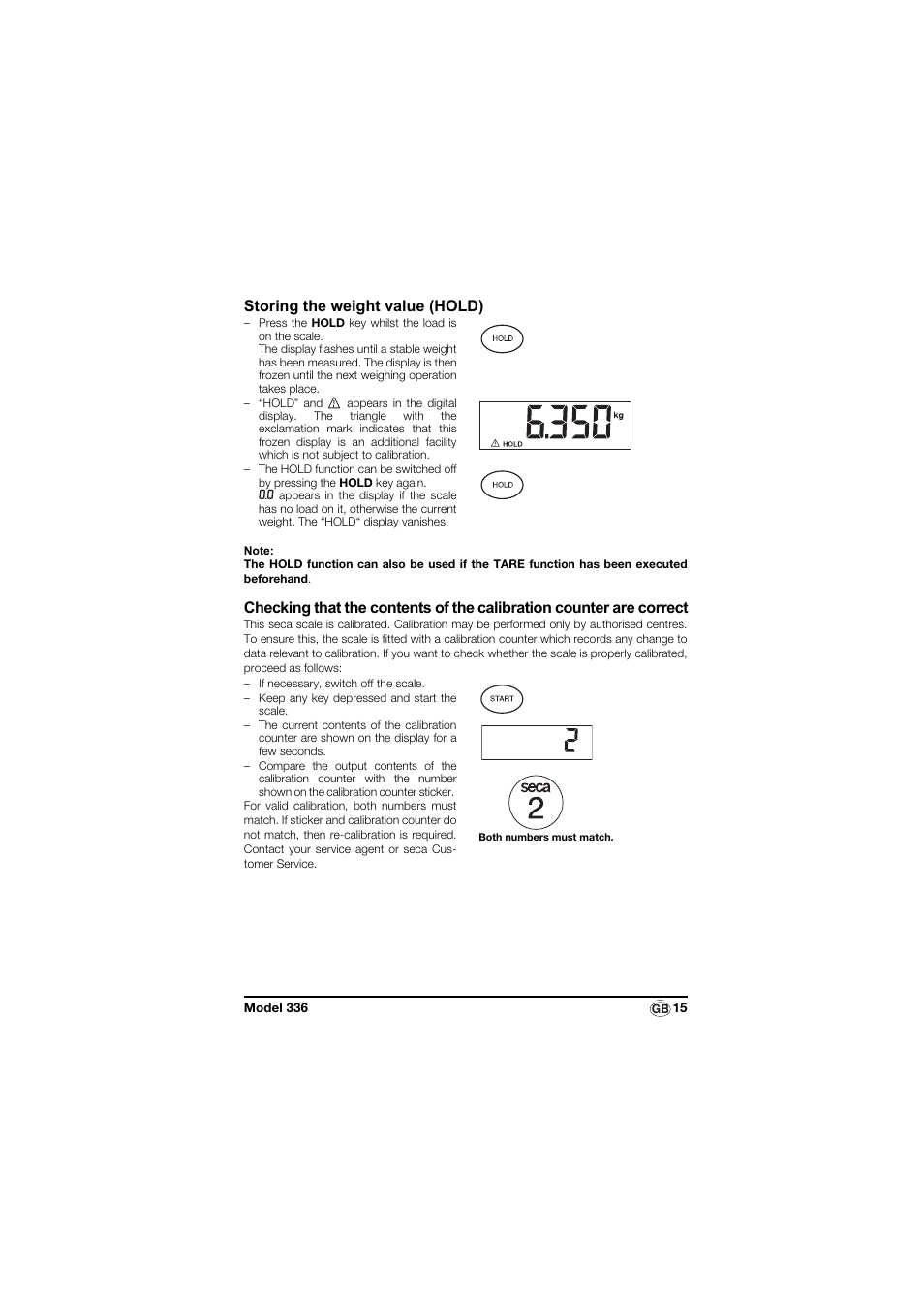 Storing the weight value (hold) | Seca 336 User Manual | Page 15 / 115