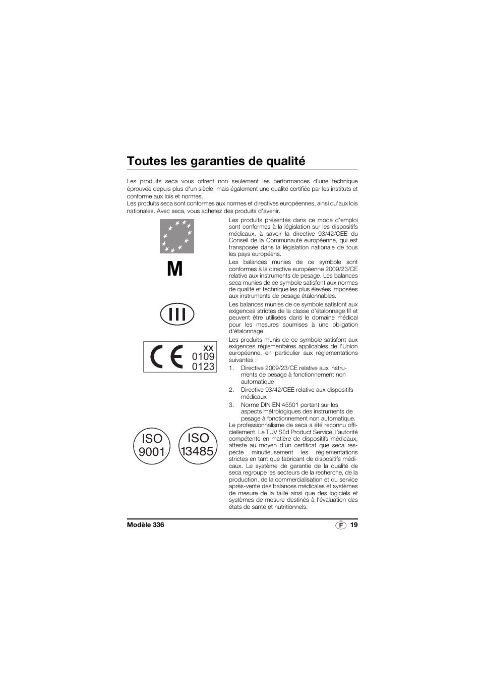 Français, Toutes les garanties de qualité | Seca 336 User Manual | Page 19 / 115