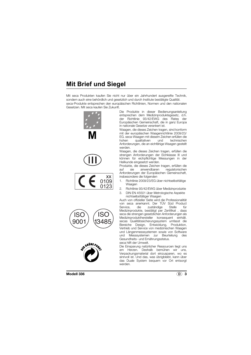 Deutsch, Mit brief und siegel | Seca 336 User Manual | Page 3 / 115