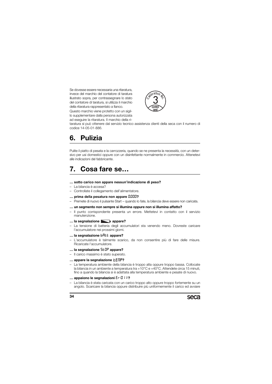 Pulizia, Cosa fare se | Seca 336 User Manual | Page 34 / 115