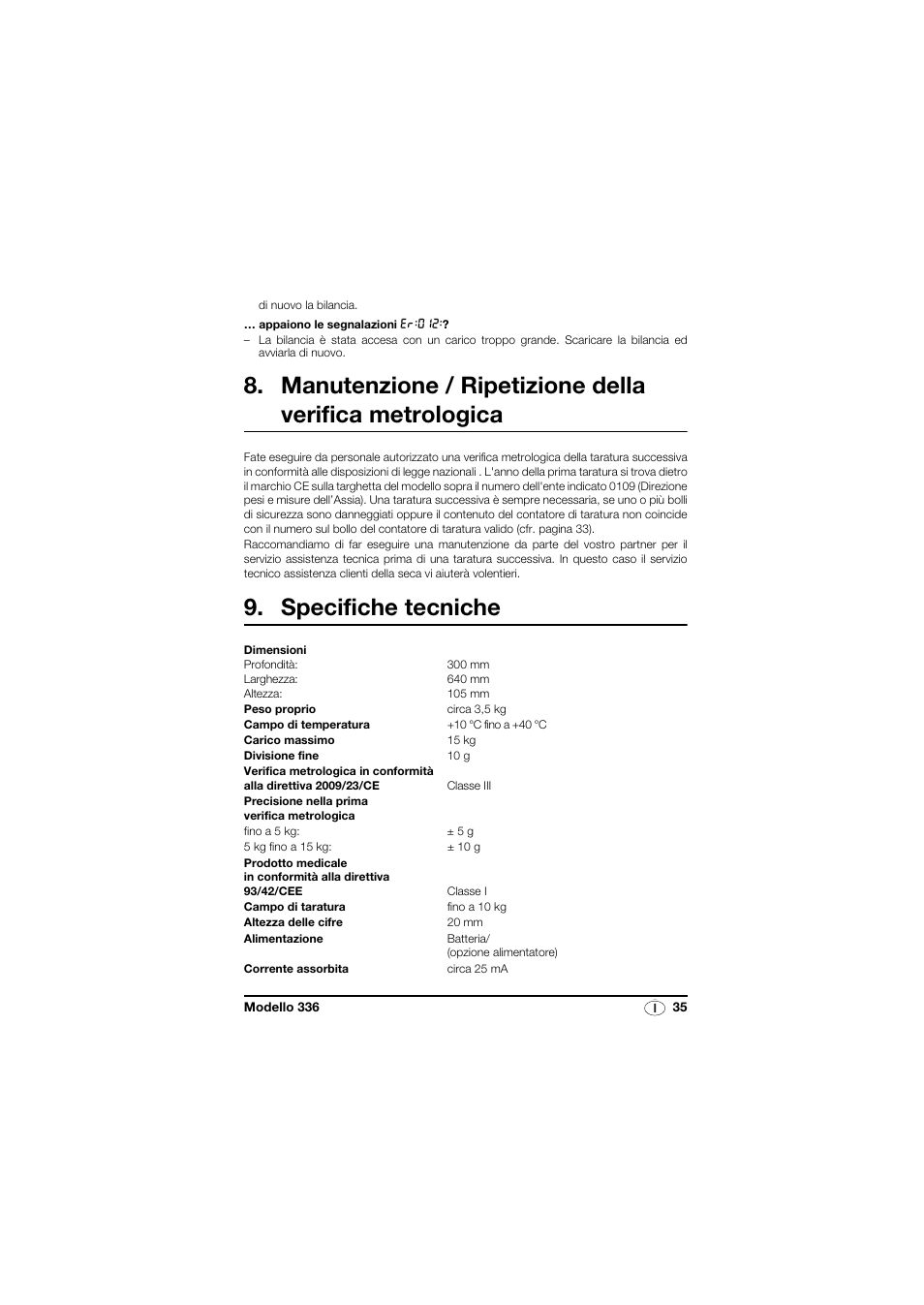 Specifiche tecniche | Seca 336 User Manual | Page 35 / 115