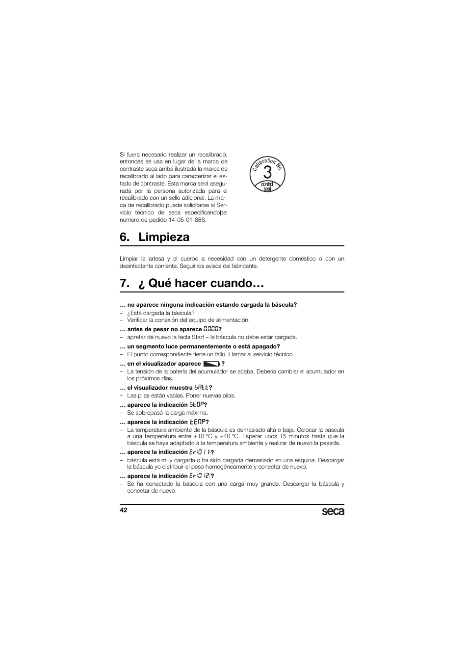 Limpieza, ¿ qué hacer cuando | Seca 336 User Manual | Page 42 / 115