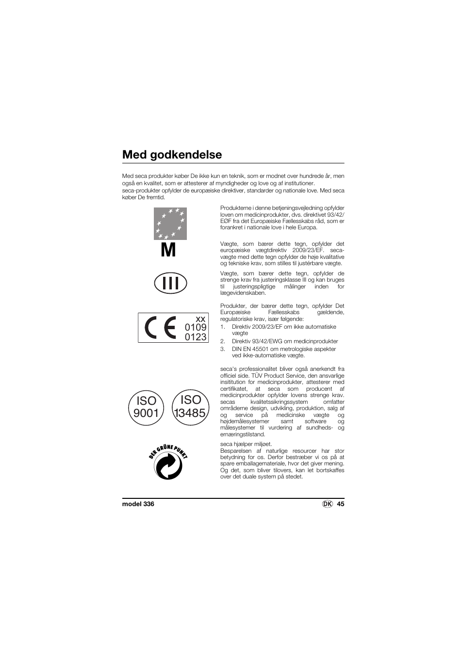 Dansk, Med godkendelse | Seca 336 User Manual | Page 45 / 115