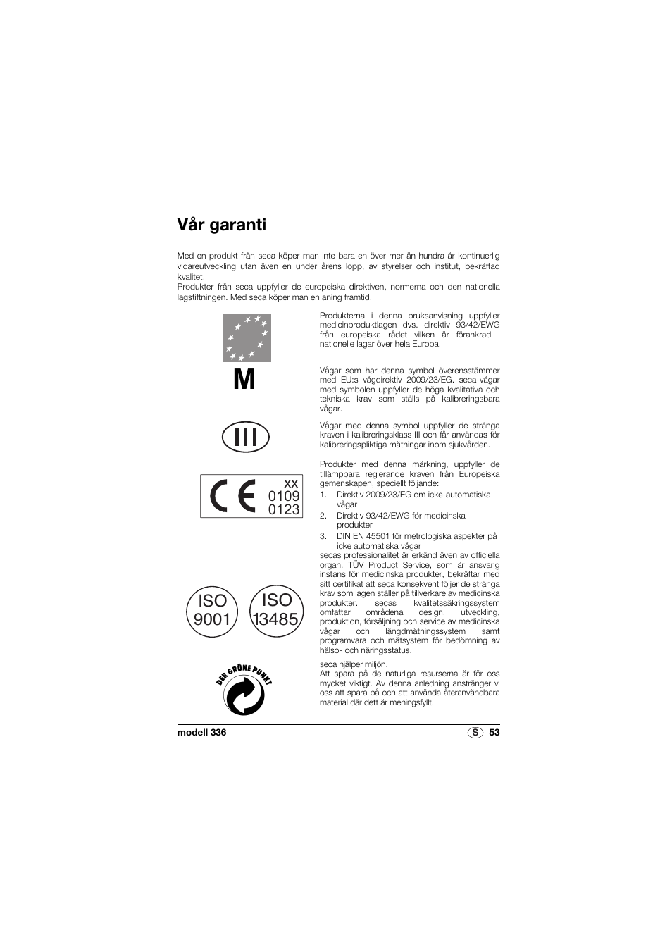 Svenska, Vår garanti | Seca 336 User Manual | Page 53 / 115