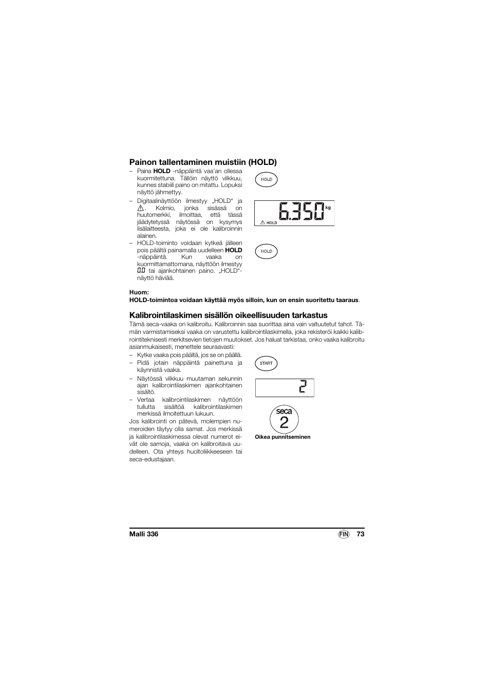 Painon tallentaminen muistiin (hold) | Seca 336 User Manual | Page 73 / 115