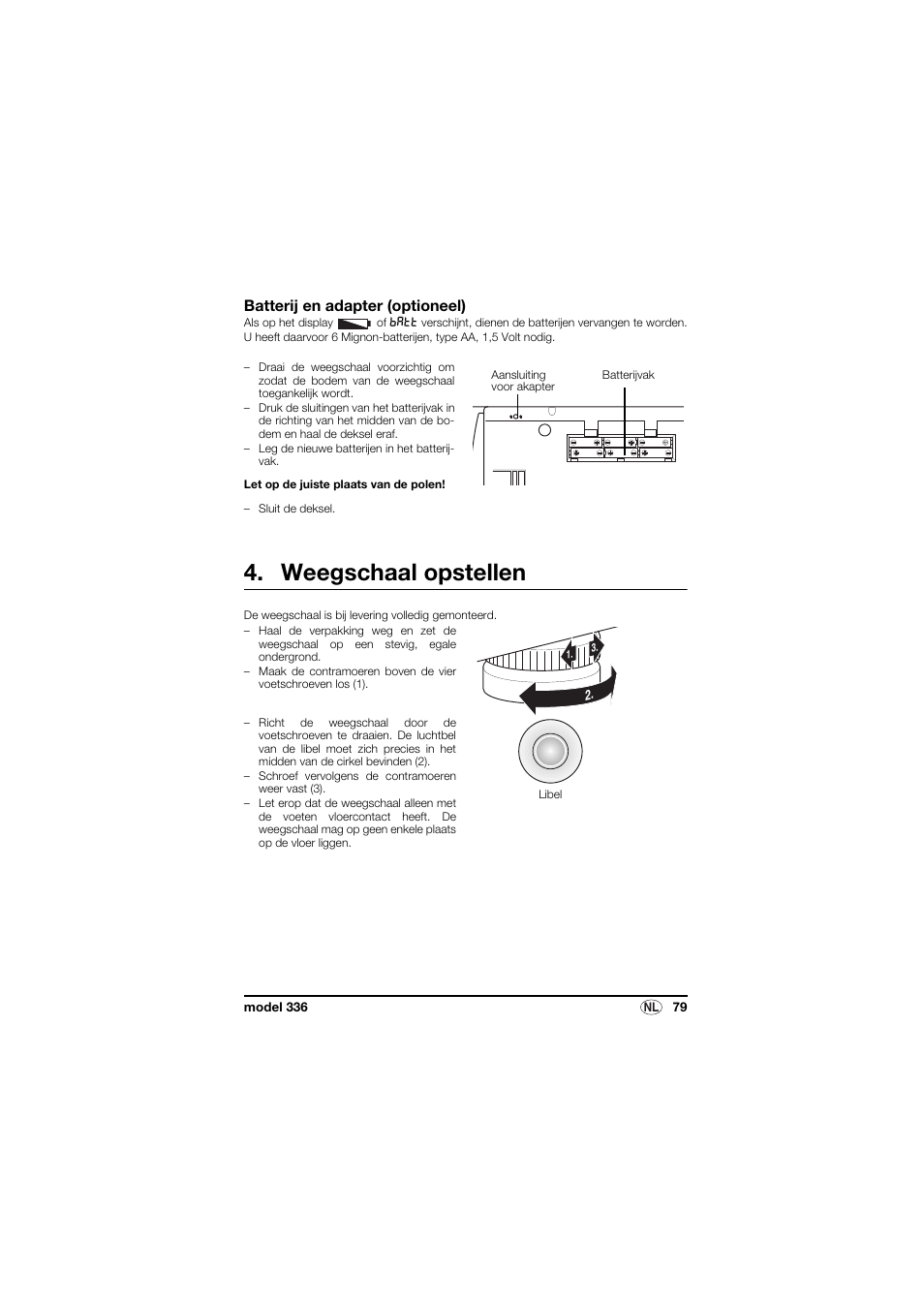 Batterij en adapter (optioneel), Weegschaal opstellen | Seca 336 User Manual | Page 79 / 115