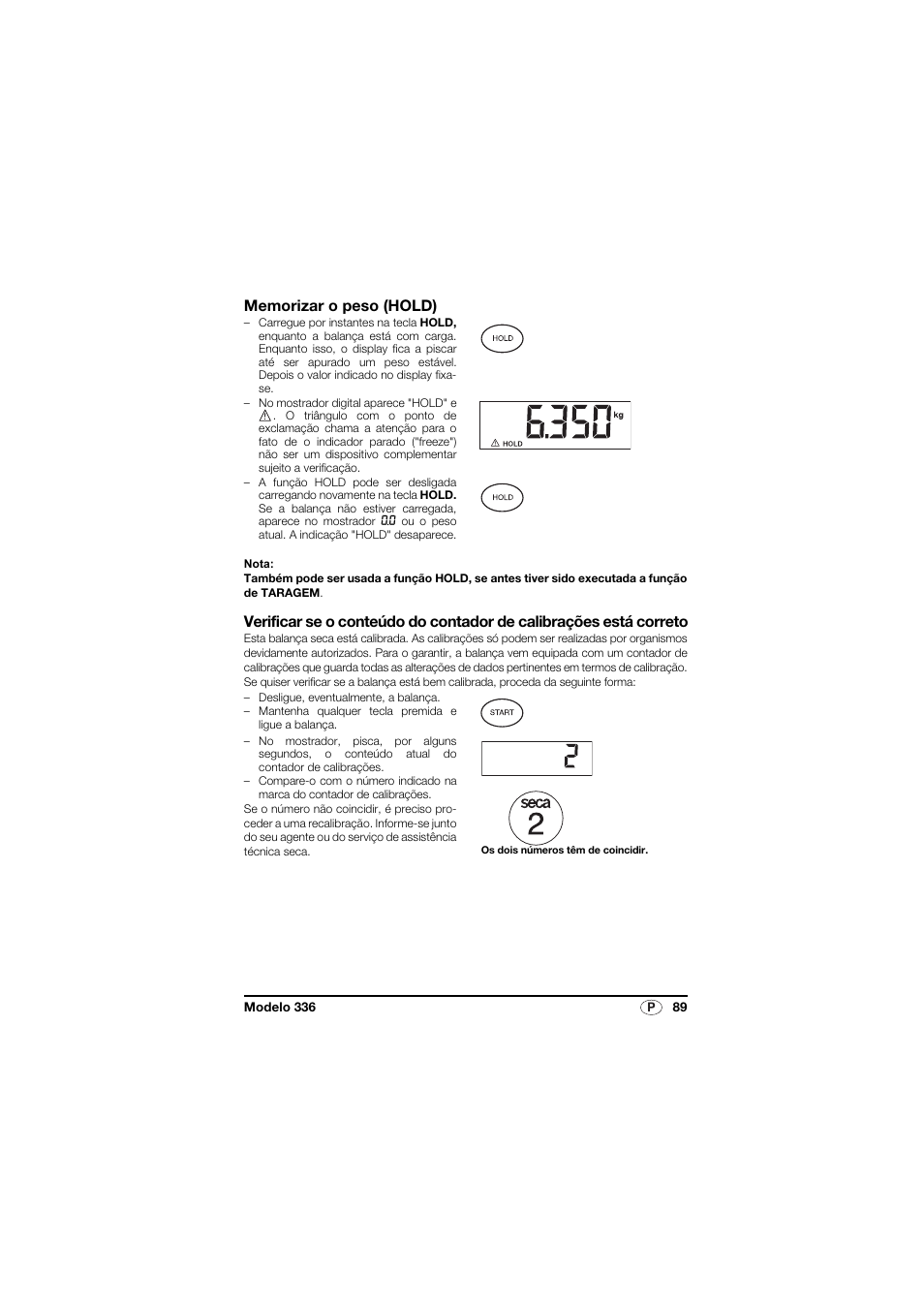 Memorizar o peso (hold) | Seca 336 User Manual | Page 89 / 115