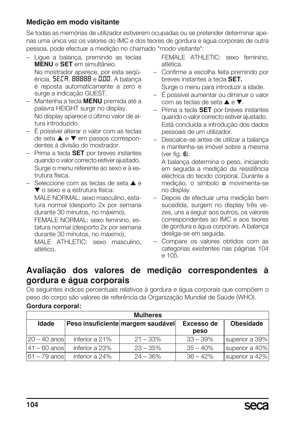 Consulte, Medição em modo visitante” na pág. 104 | Seca 804 User Manual | Page 106 / 166
