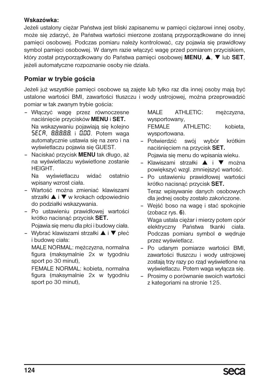 Trybie gościa” na stronie 124 | Seca 804 User Manual | Page 126 / 166